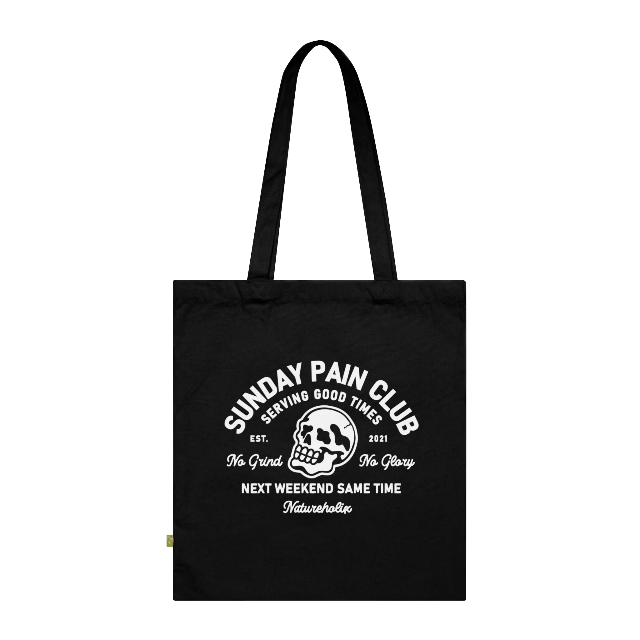 Sunday Pain Club Tote Bag Schwarz – Bio-Baumwolle Stoffbeutel Natureholix – Frontansicht