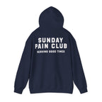 Sunday Pain Club Minimal Hoodie Navy – Cycling Pullover Natureholix – Detailansicht des Prints