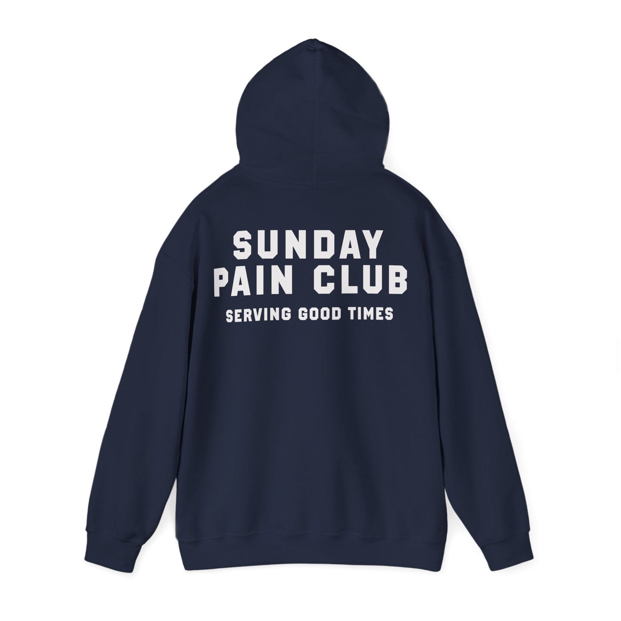Sunday Pain Club Minimal Hoodie Navy – Cycling Pullover Natureholix – Detailansicht des Prints