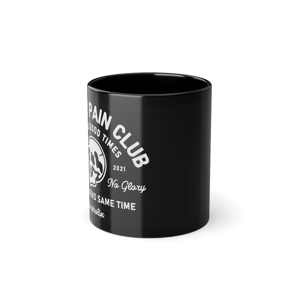Sunday Pain Club Kaffeebecher Schwarz – Cycling Mug Natureholix – Detailansicht des Prints